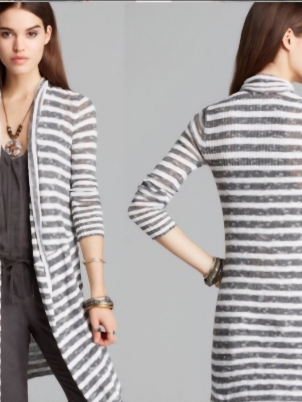 Free People Duster Cardigan Size S Gray White Stripe